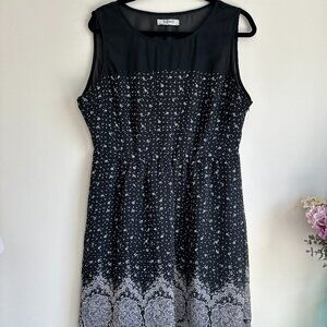 Romy Black and White Floral Sheer Layer Dress